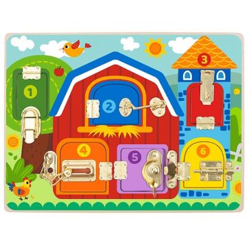 Tablă de activități din lemn Tooky Toy - zăbrele și zăbrele