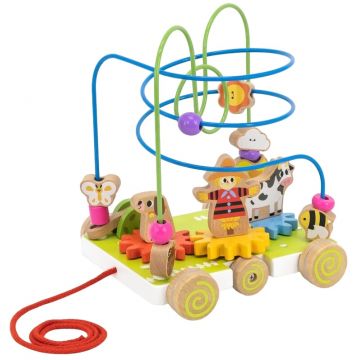 Cărucior de tragere din lemn Viga Toys - Cu unelte și activități