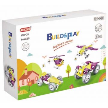Constructor 4 în 1 HanYe Build and Play - Vehicule, 100 de piese