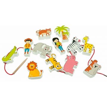 Figurine din lemn pentru înșirare Andreu Toys - Junglă