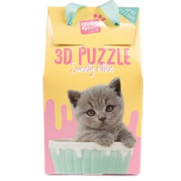 Puzzle 3D pentru copii Studio Pets - Pisicuță gri într-o ceașcă, 48 piese