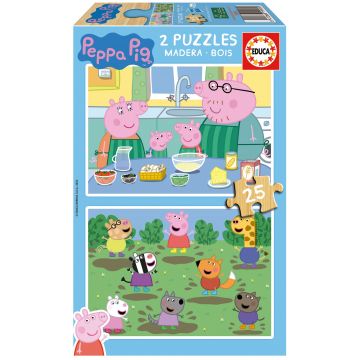 Puzzle de lemn pentru copii Educa din 2 х 25 de piese - Purcelușa Peppa