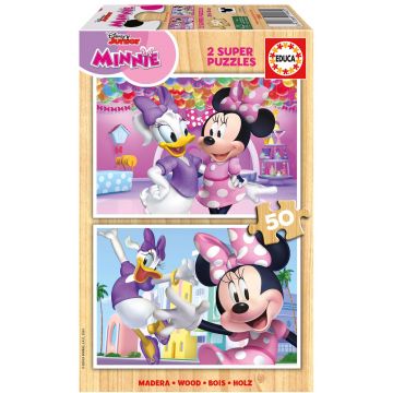Puzzle de lemn pentru copii Educa din 2 х 50 de piese - Minnie Mouse
