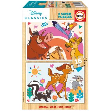 Puzzle de lemn pentru copii Educa din 2 x 16 piese - Animale Disney