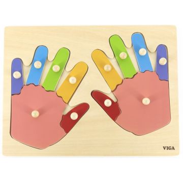 Puzzle din lemn cu mâner Viga - Degete și mânuțe