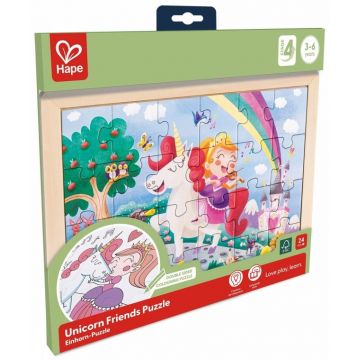 Puzzle din lemn Hape International - Unicorn și prieteni