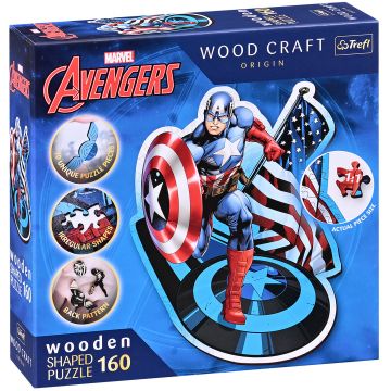 Puzzle din lemn Trefl din 160 de piese - Căpitanul America neînfricat