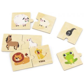 Puzzle din lemn Viga - Animale și puii lor