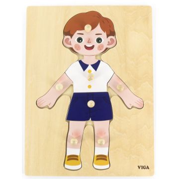 Puzzle din lemn Viga - Părțile corpului uman, băiat
