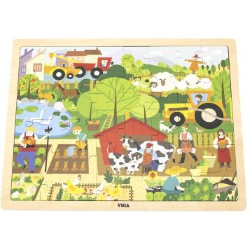 Puzzle din lemn  Viga Toys - fermă, 48 piese