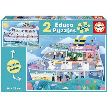 Puzzle Educa 2 x 100 piese pentru copii - Navă în exterior și în interior