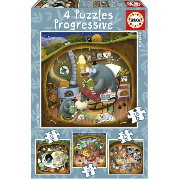 Puzzle Educa 4 în 1 - Povești din pădure