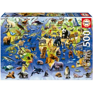 Puzzle Educa din 500 de piese - O sută de specii de animale pe cale de dispariție