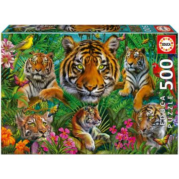 Puzzle Educa din 500 de piese - Tigrii în junglă