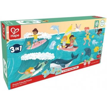 Puzzle educațional 3 în 1 Hape International - Prieteni ai oceanului