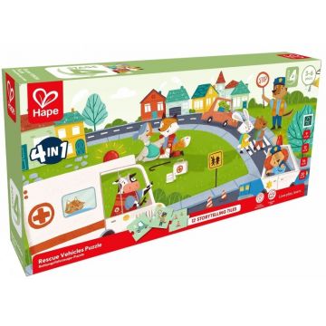 Puzzle educațional 4 în 1 Hape International - Vehicule
