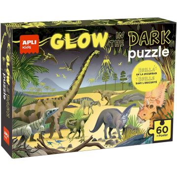 Puzzle luminos Apli Kids - Dinozauri, 60 de piese, cu poster