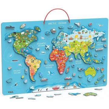 Puzzle magnetic din lemn Viga - harta lumii și tablă de scris
