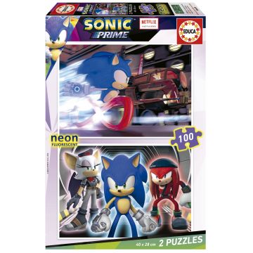 Puzzle neon pentru copii Educa din 2 x 100 piese - Sonic