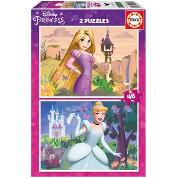 Puzzle penntru copii Educa din 2 х 48 de piese - Prințese Disney