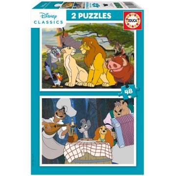 Puzzle pentru copii Educa din 2 х 48 de piese - Animale Disney