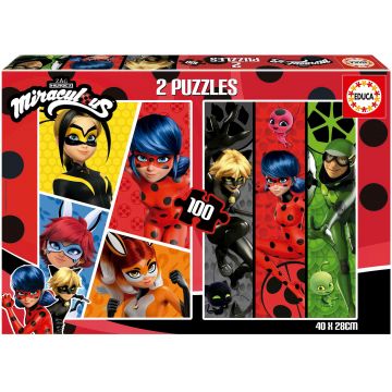 Puzzle pentru copii Educa din 2 x 100 piese - Buburuza si pisica