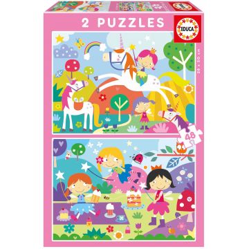 Puzzle pentru copii Educa din 2 x 48 piese - Prieteni fantastici