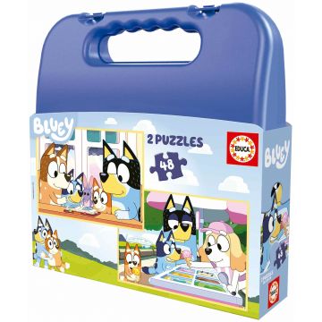 Puzzle pentru copii în servietă Educa din 2 х 48 piese - Bluey