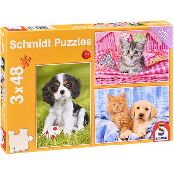 Puzzle pentru copii Schmidt din 3 x 48 de piese - Cele mai simpatice animale ale mele