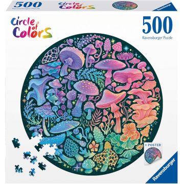 Puzzle rotund Ravensburger din 500 de piese - Ciuperci