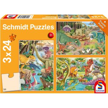 Puzzle Schmidt 3 x 24 piese - Distracție cu dinozauri