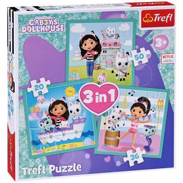 Puzzle Trefl 3 în 1 - Viața activă a lui Gabby