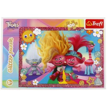 Puzzle Trefl cu sclipici de 100 de piese - Troli strălucitori