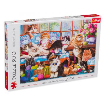 Puzzle Trefl din 500 de piese - Familie de pisici