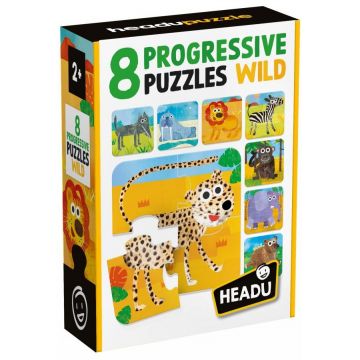 Puzzle-uri progresive educaționale Headu - Natură sălbatică, 8 bucăți
