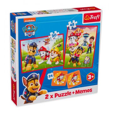 Set de puzzle și joc de memorie Trefl 2 în 1 - Patrula cățelușilor