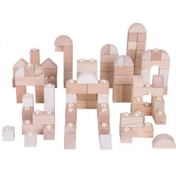 Blocuri de construcții din lemn Bigjigs - 100 de piese