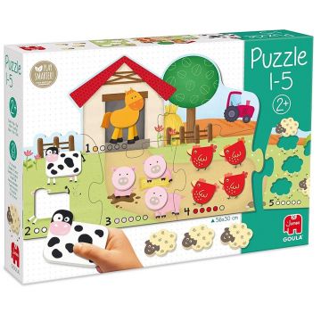 Goula Puzzle educațional din lemn - Învață să numeri cu animalele de la fermă