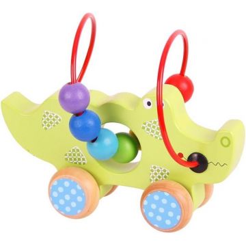 Jucărie de împingere din lemn Bigjigs - Crocodil cu margele