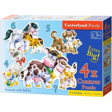 Puzzle Castorland 4 în 1 - Animale cu puii lor