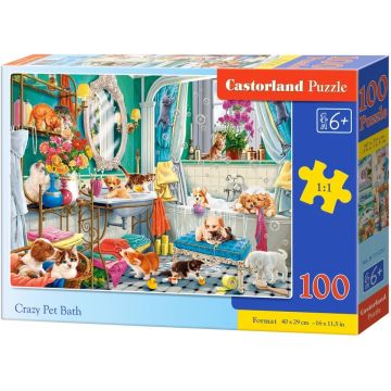 Puzzle Castorland din 100 de piese - Bălăceala nebună a animalelor de companie
