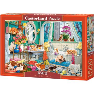 Puzzle Castorland din 1500 de piese - Bălăceala nebună a animalelor de companie