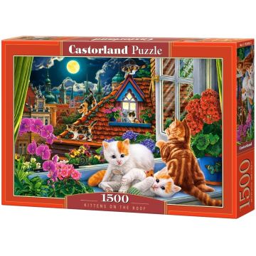 Puzzle Castorland din 1500 de piese - Pisicuțe pe acoperiș