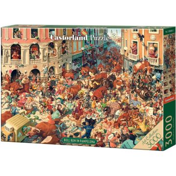 Puzzle Castorland din 3000 de piese - Cursă de tauri în Pamplona