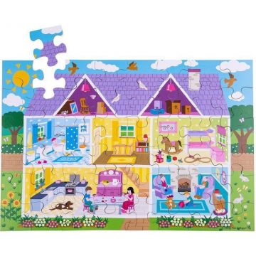 Puzzle de podea din lemn Bigjigs - Casă de păpuși, 48 piese