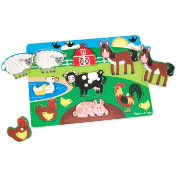 Puzzle din lemn cu mânere  Melissa & Doug -Ferma, 8 părți
