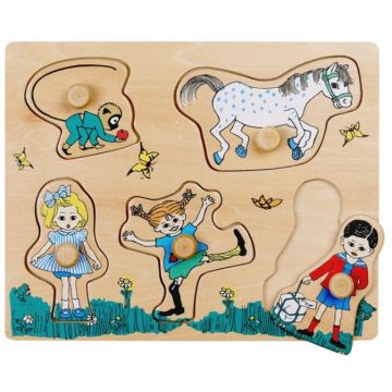 Puzzle din lemn cu mânere Pippi - Pippi și prietenii