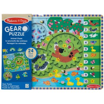 Puzzle din lemn cu mecanism Melissa & Doug - Animal Chase, 24 piese