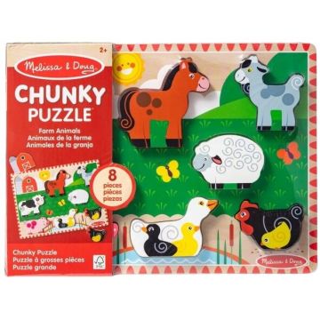 Puzzle din lemn Melissa & Doug - Animale de fermă, 8 piese