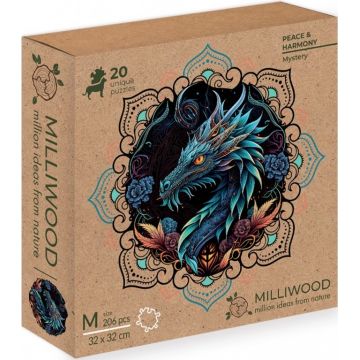 Puzzle din lemn  Milliwood de la  206 piese - Mandala, Ghicitoare (mărimea M)